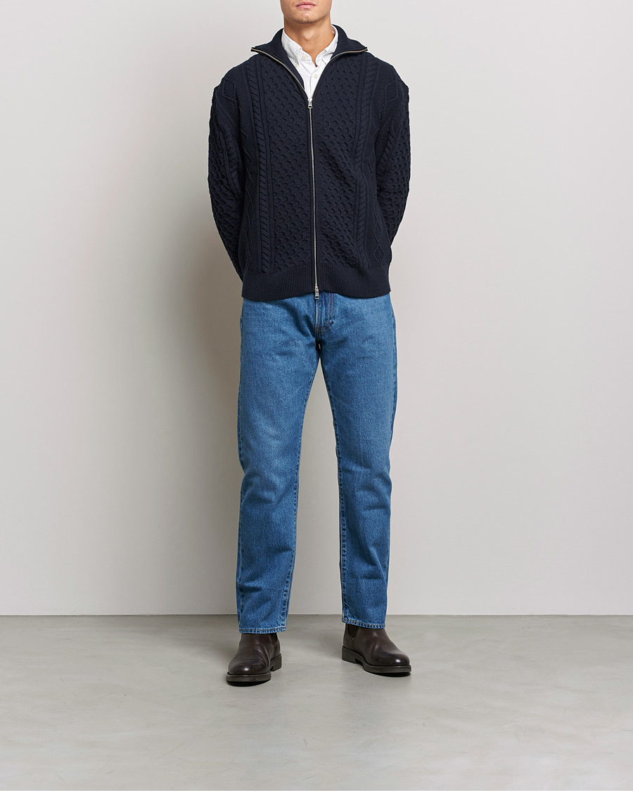 Mies | Puserot | GANT | Aran Structured Full Zip Evening Blue