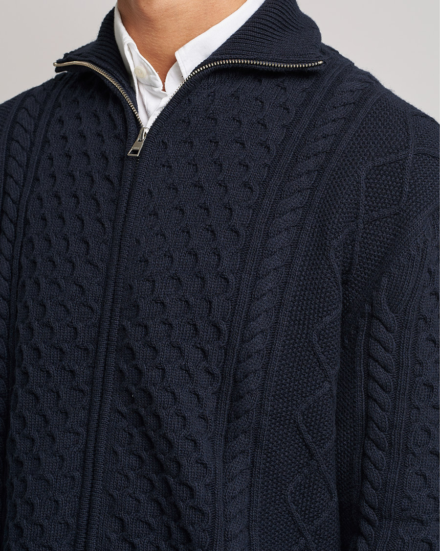 Mies | Puserot | GANT | Aran Structured Full Zip Evening Blue
