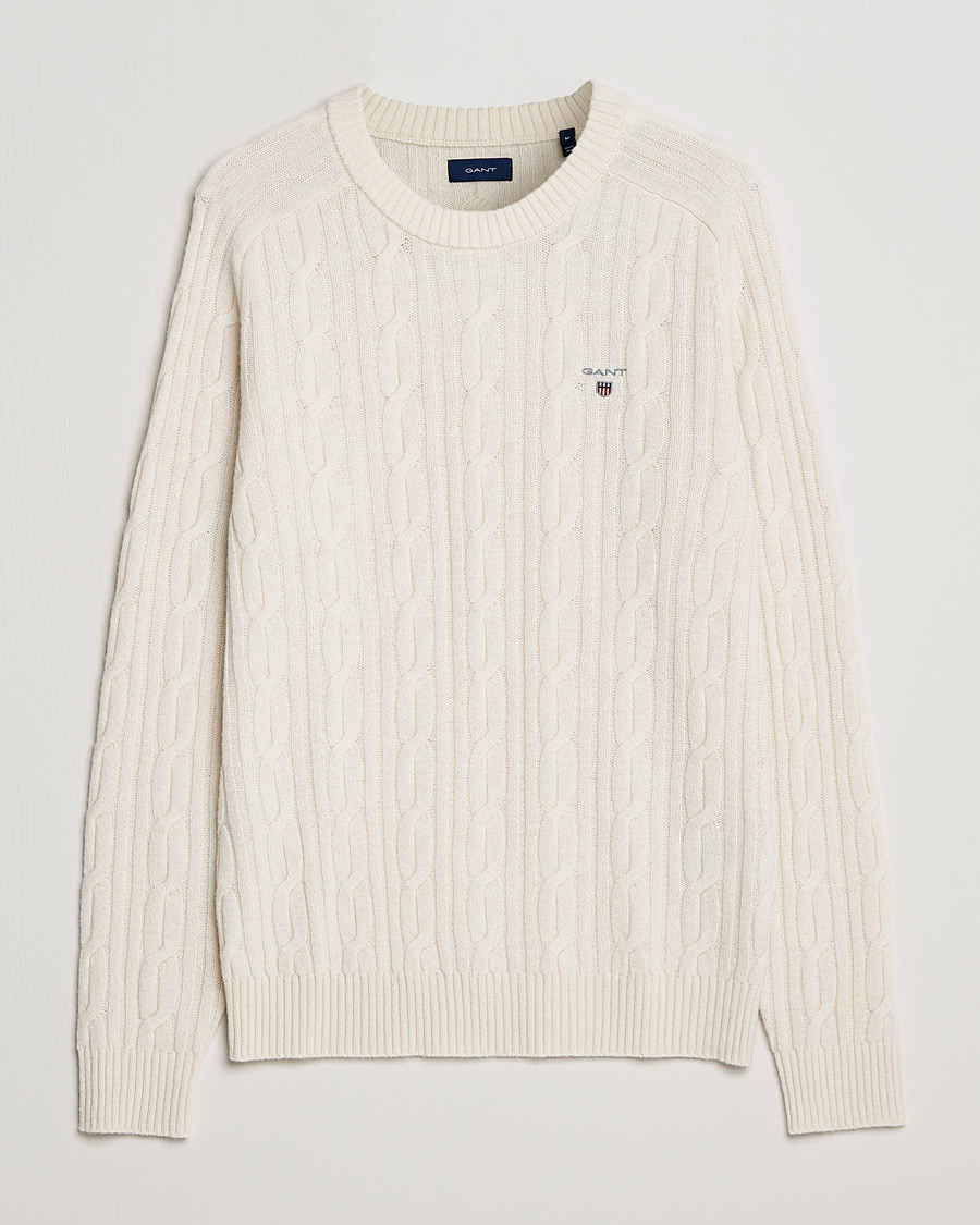 Mies | Puserot | GANT | Lambswool Cable Crew Neck Pullover Cream