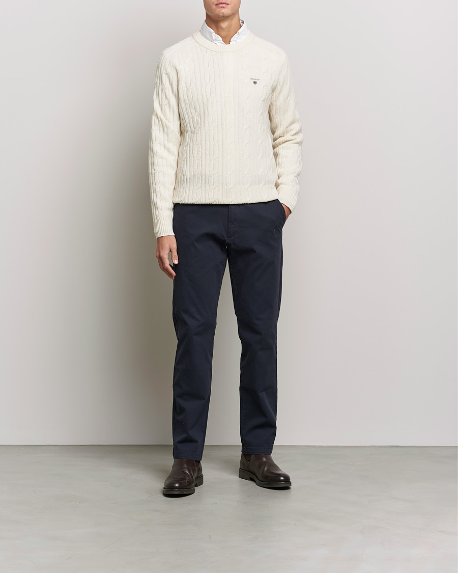 Mies | Puserot | GANT | Lambswool Cable Crew Neck Pullover Cream