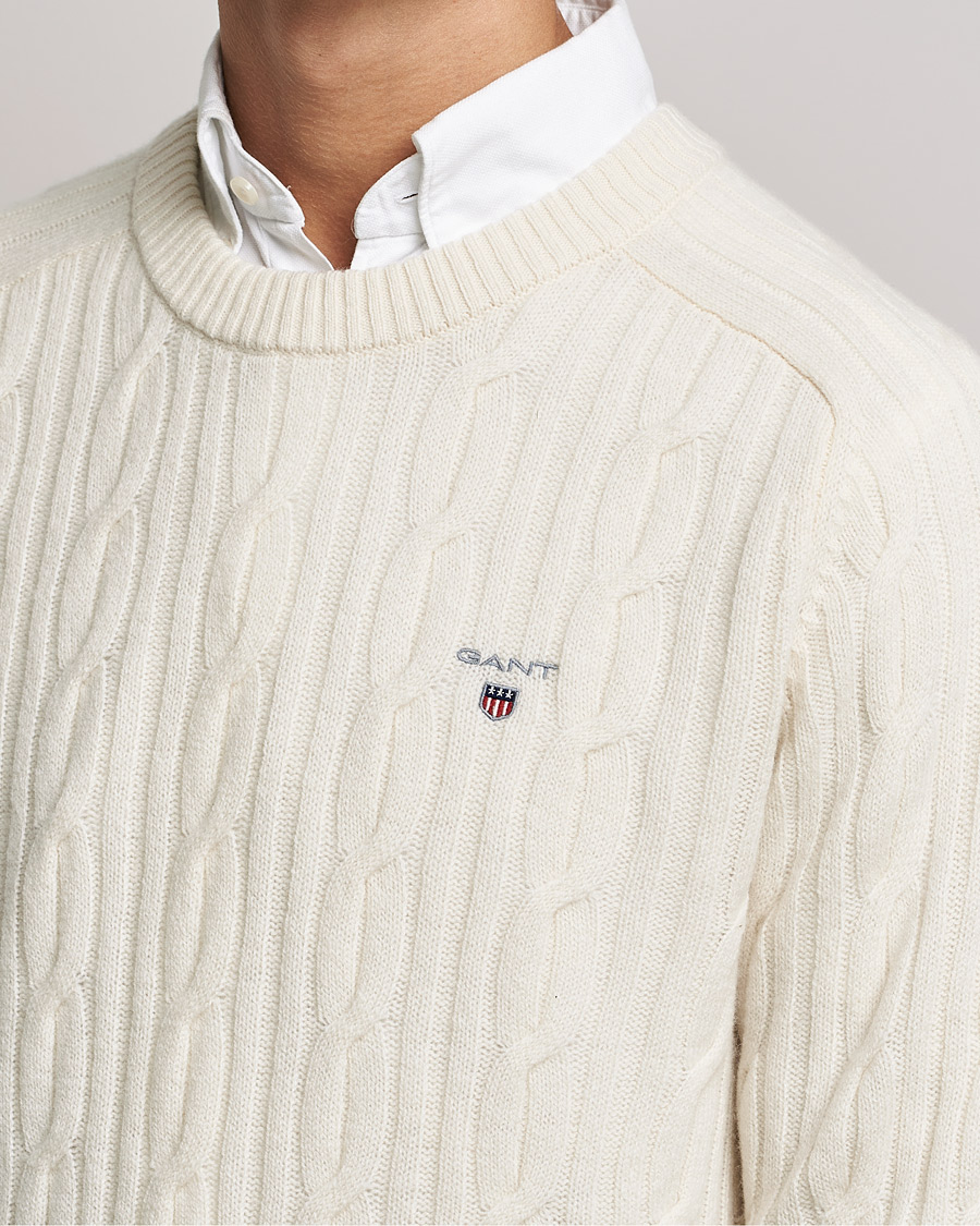 Mies | Puserot | GANT | Lambswool Cable Crew Neck Pullover Cream
