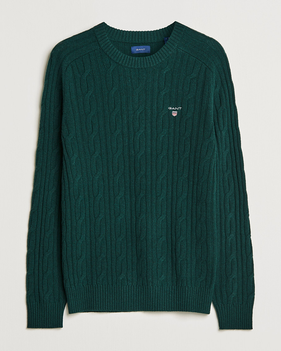 Mies | Puserot | GANT | Lambswool Cable Crew Neck Pullover Tartan Green