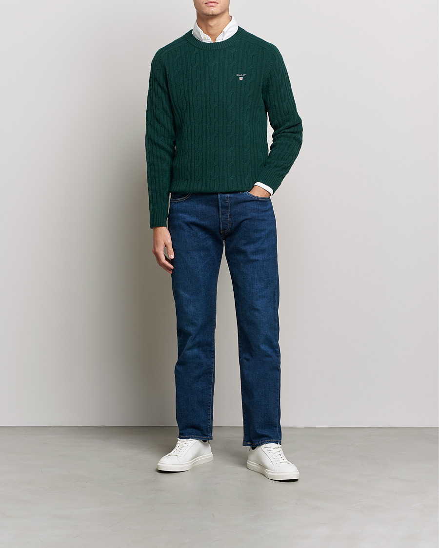 Mies | Puserot | GANT | Lambswool Cable Crew Neck Pullover Tartan Green