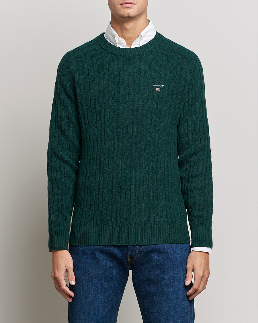 Mies | Puserot | GANT | Lambswool Cable Crew Neck Pullover Tartan Green