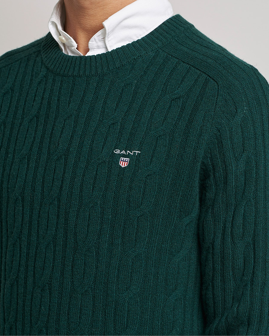 Mies | Puserot | GANT | Lambswool Cable Crew Neck Pullover Tartan Green