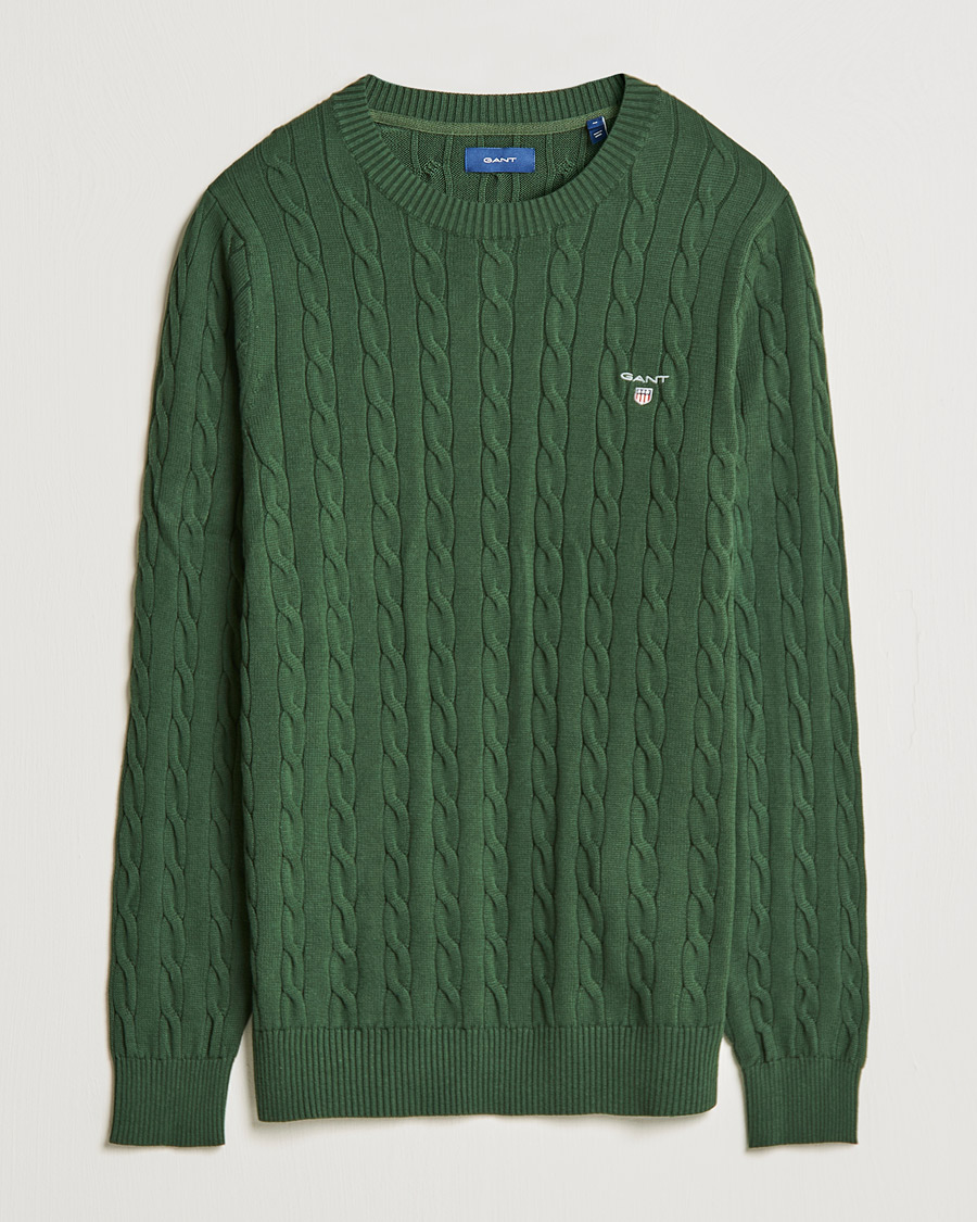 Mies | Puserot | GANT | Cotton Cable Crew Neck Pullover Storm Green