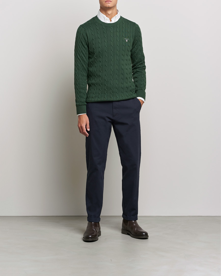 Mies | Puserot | GANT | Cotton Cable Crew Neck Pullover Storm Green