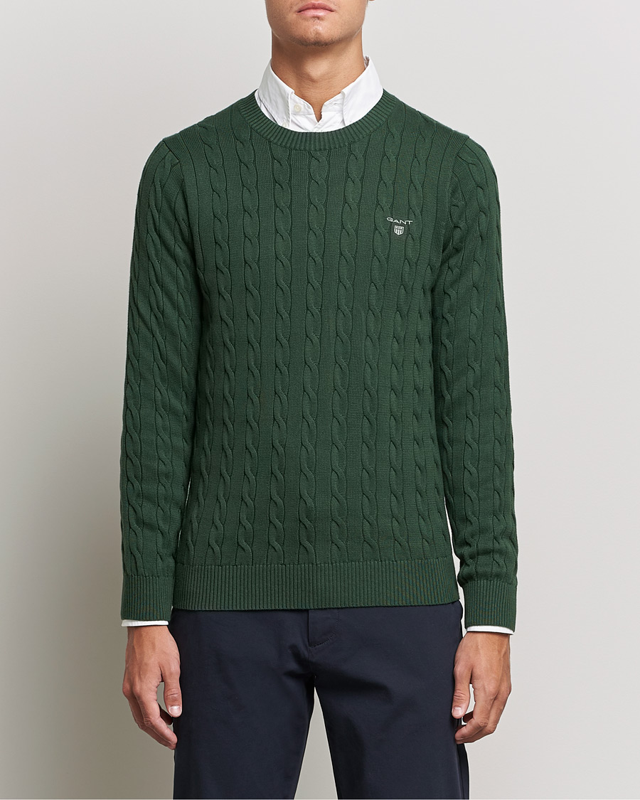 Mies | Puserot | GANT | Cotton Cable Crew Neck Pullover Storm Green