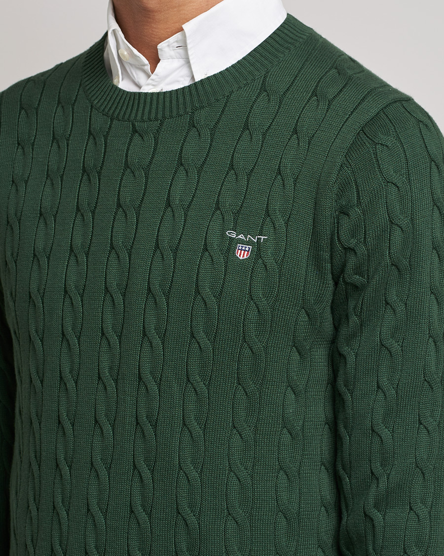 Mies | Puserot | GANT | Cotton Cable Crew Neck Pullover Storm Green
