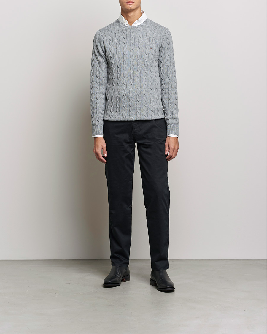 Mies | Puserot | GANT | Cotton Cable Crew Neck Pullover Grey Melange