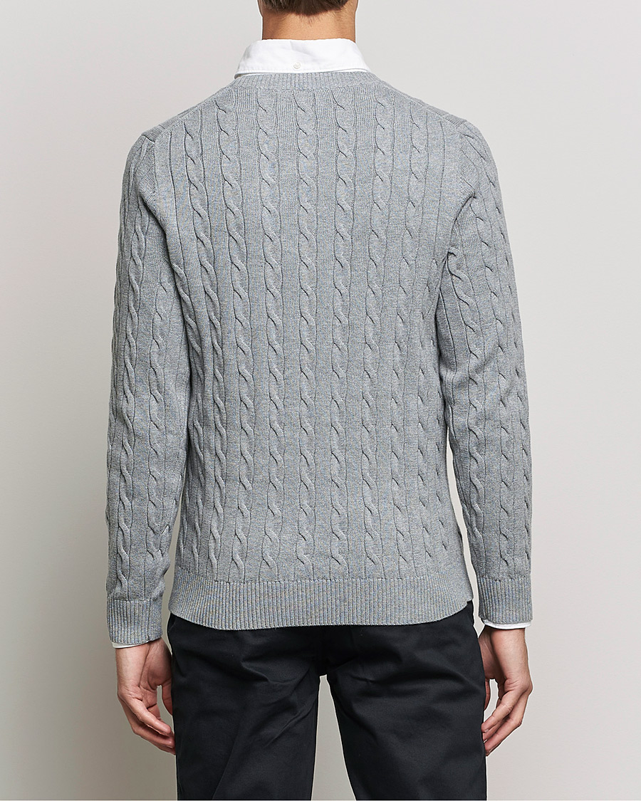 Mies | Puserot | GANT | Cotton Cable Crew Neck Pullover Grey Melange