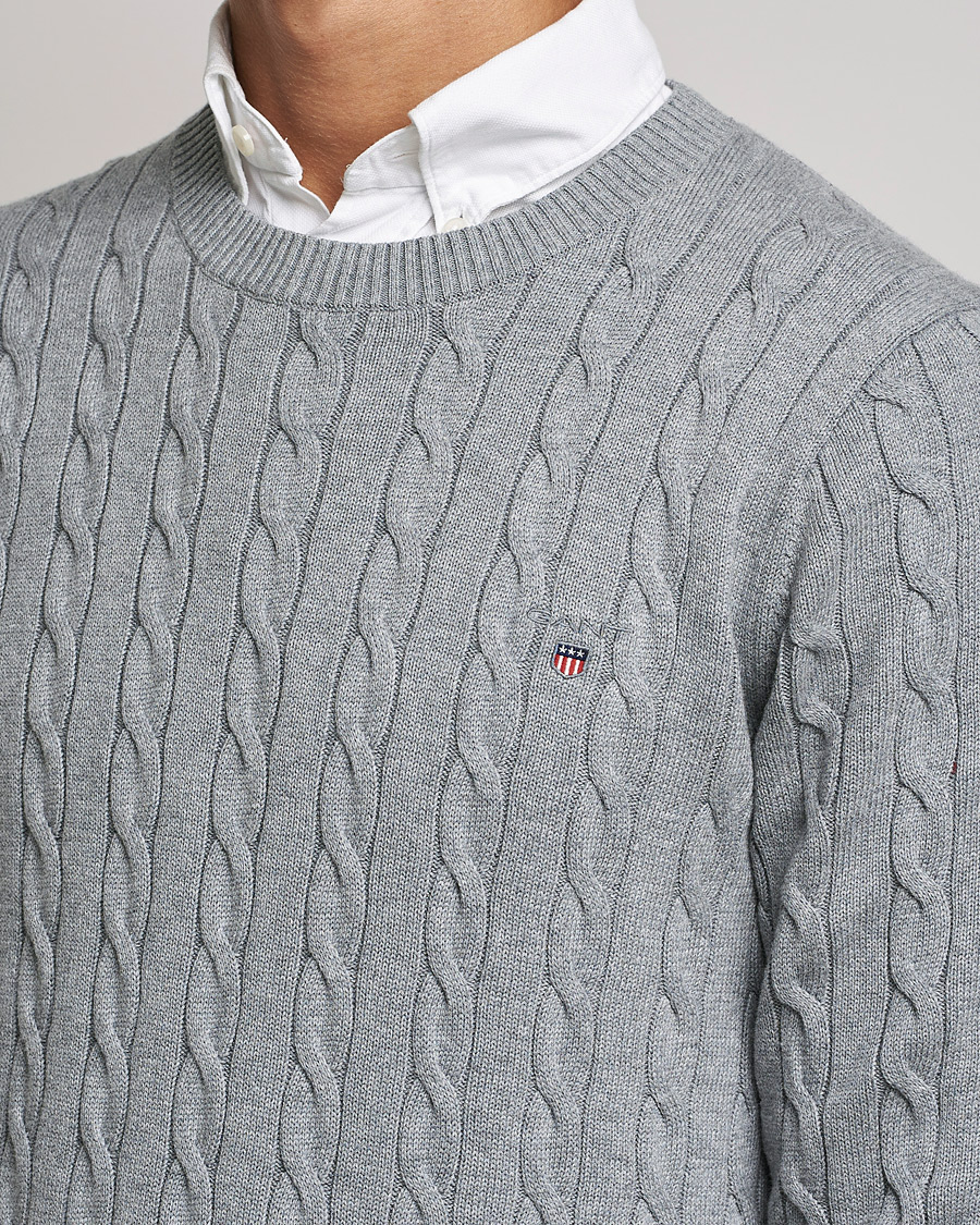 Mies | Puserot | GANT | Cotton Cable Crew Neck Pullover Grey Melange