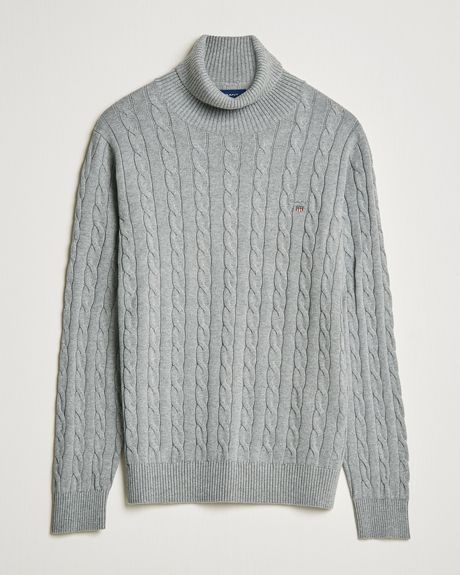 Mies | Puserot | GANT | Cotton Cable Turtleneck Grey Melange