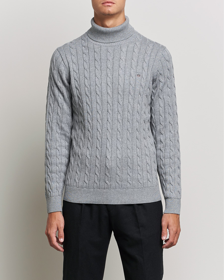 Mies | Puserot | GANT | Cotton Cable Turtleneck Grey Melange