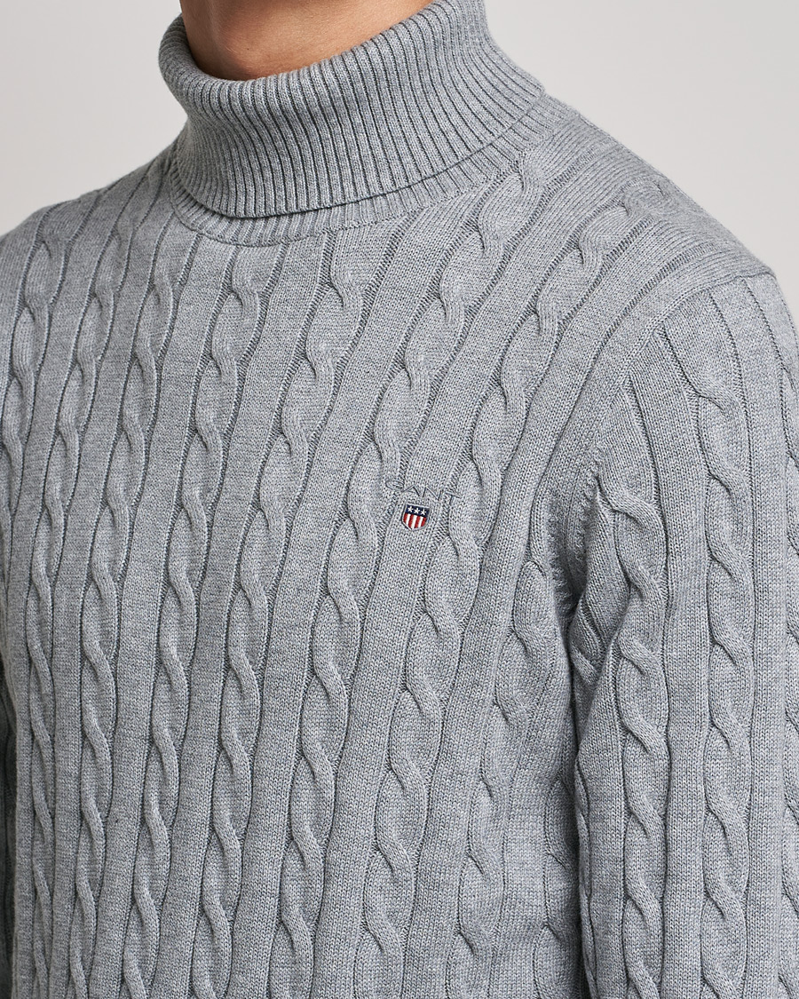 Mies | Puserot | GANT | Cotton Cable Turtleneck Grey Melange