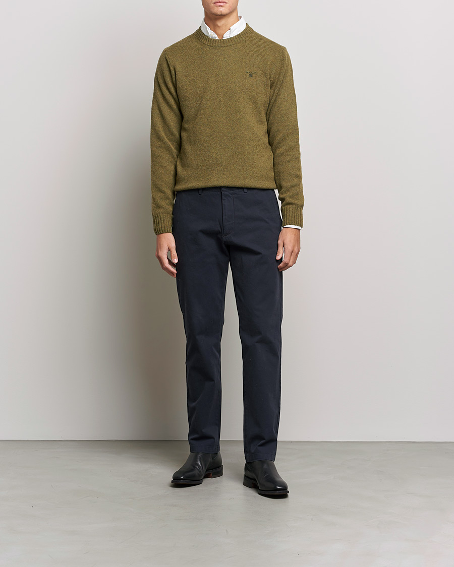 Mies | Preppy Authentic | GANT | Brushed Wool Crew Neck Sweater Army Green