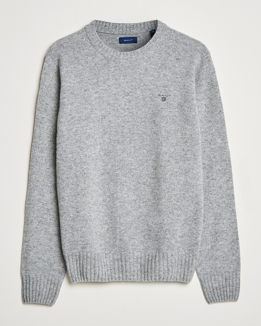 Mies | Puserot | GANT | Brushed Wool Crew Neck Sweater Grey Melange