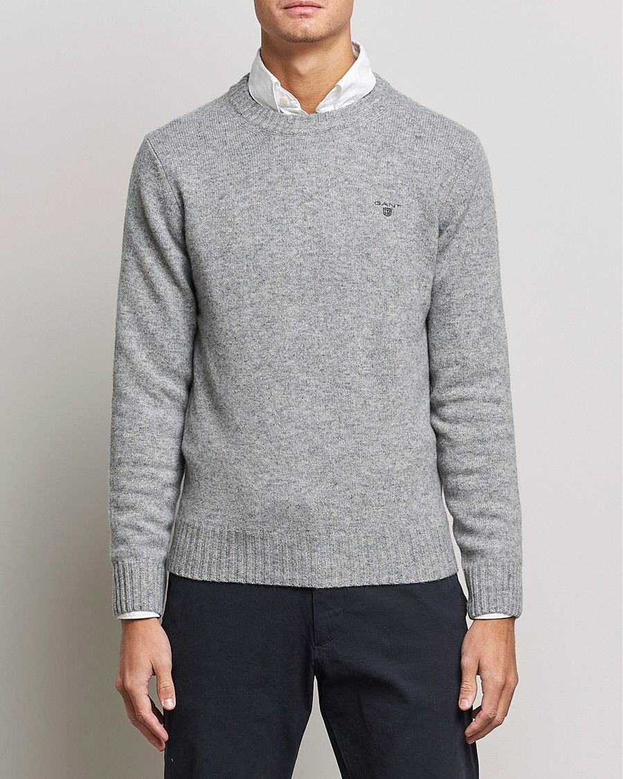 Mies | Puserot | GANT | Brushed Wool Crew Neck Sweater Grey Melange