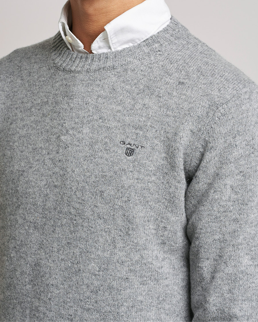 Mies | Puserot | GANT | Brushed Wool Crew Neck Sweater Grey Melange