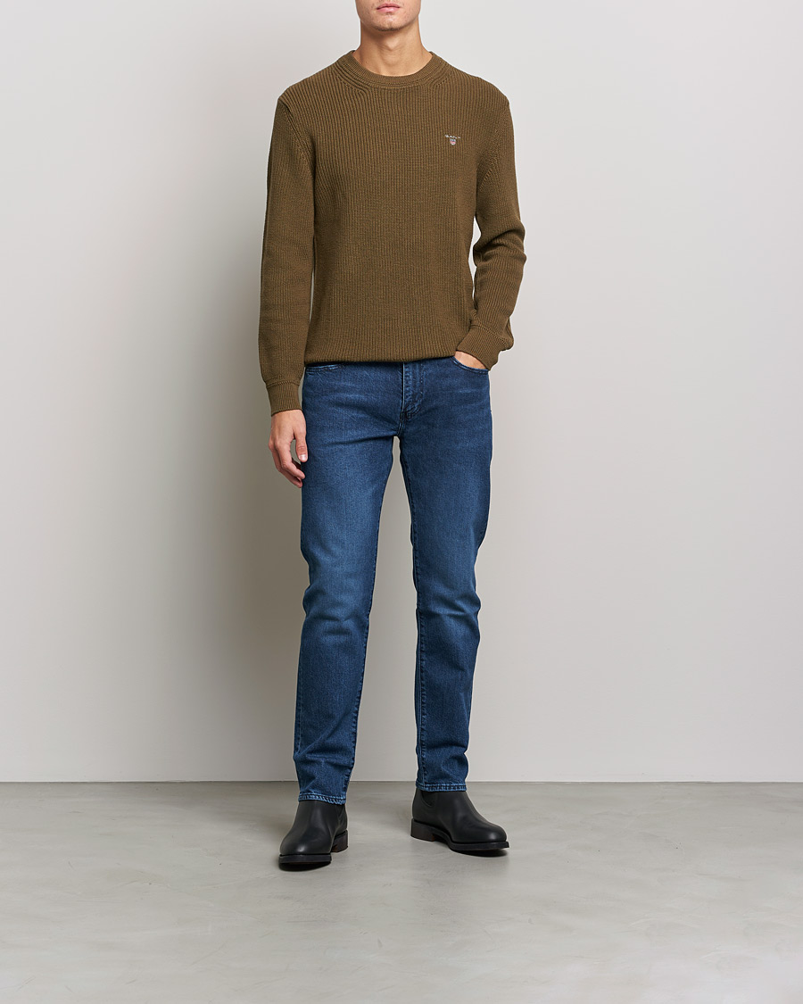 Mies | Puserot | GANT | Cotton/Wool Ribbed Sweater Army Green