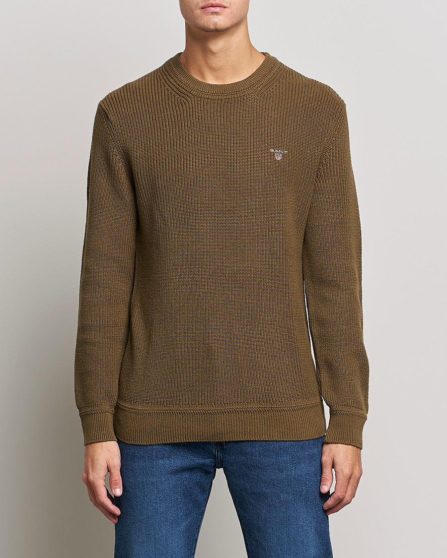 Mies | Neuleet | GANT | Cotton/Wool Ribbed Sweater Army Green