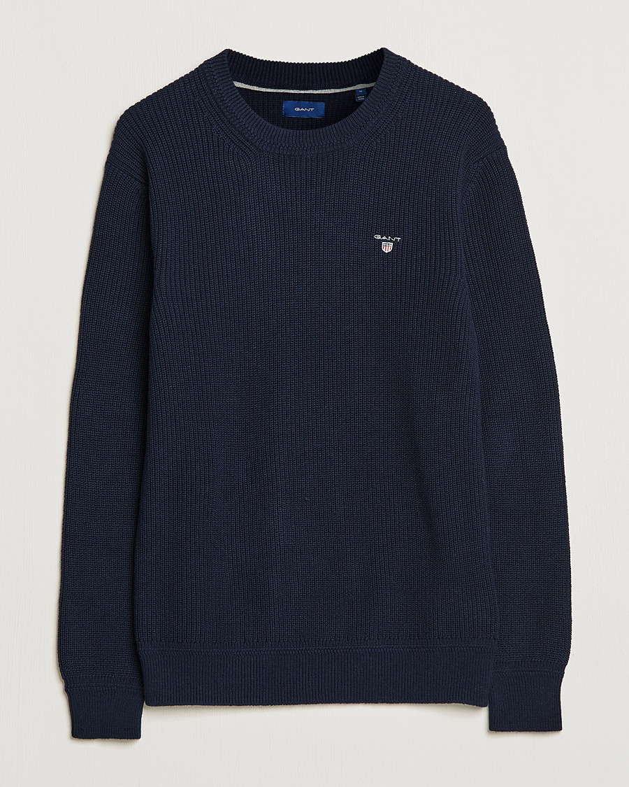 Mies | Puserot | GANT | Cotton/Wool Ribbed Sweater Evening Blue