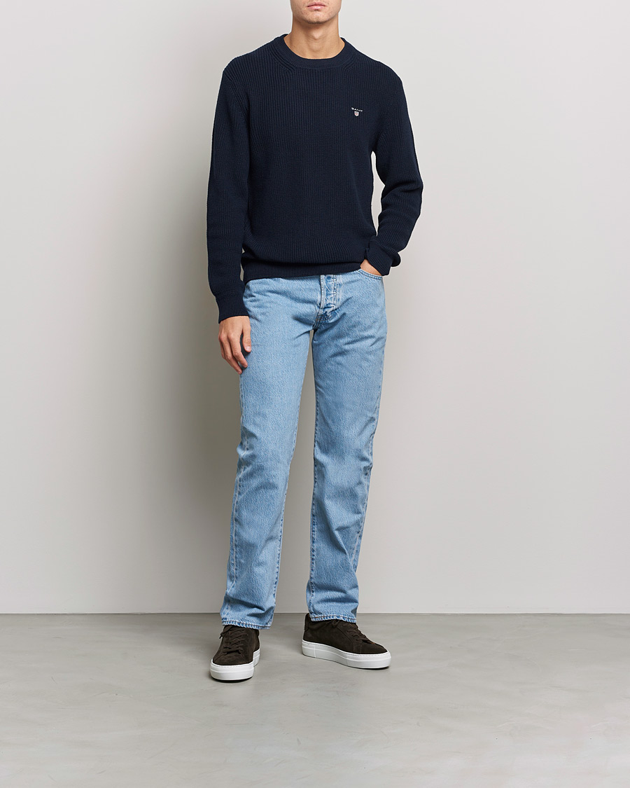 Mies | Preppy Authentic | GANT | Cotton/Wool Ribbed Sweater Evening Blue
