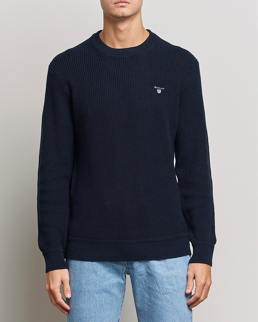 Mies | Neuleet | GANT | Cotton/Wool Ribbed Sweater Evening Blue