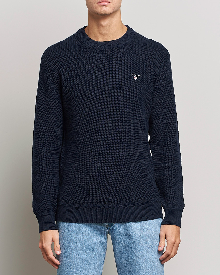 Mies | Puserot | GANT | Cotton/Wool Ribbed Sweater Evening Blue