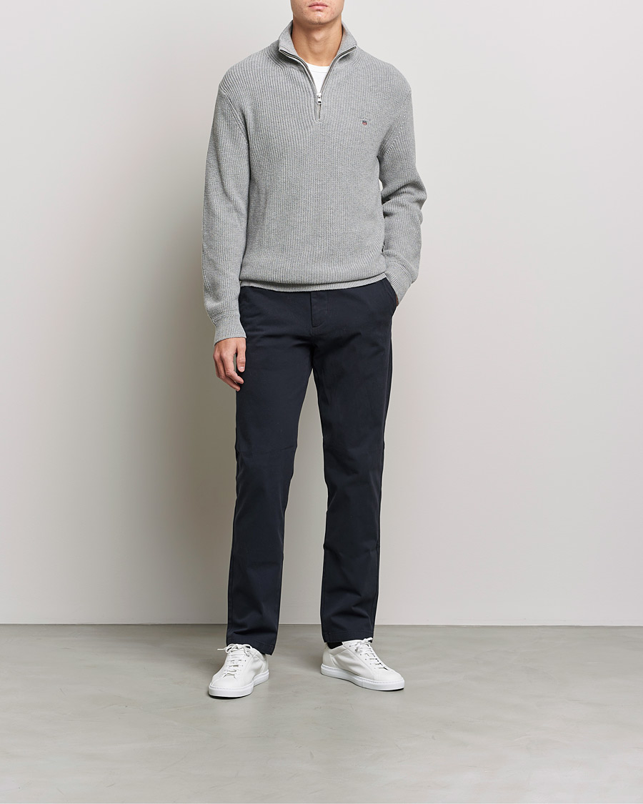 Mies | Preppy Authentic | GANT | Cotton/Wool Ribbed Half Zip Sweater Grey Melange
