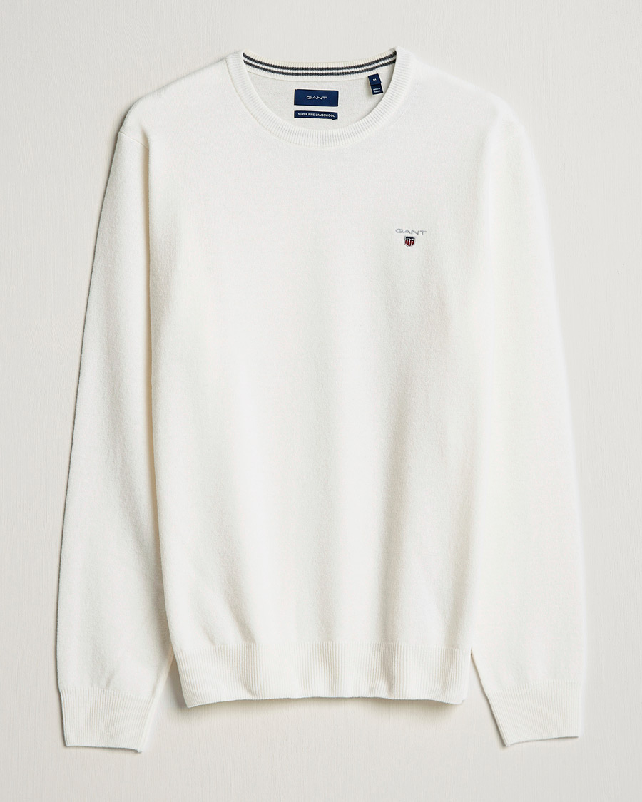 Mies | Puserot | GANT | Lambswool Crew Neck Pullover Cream