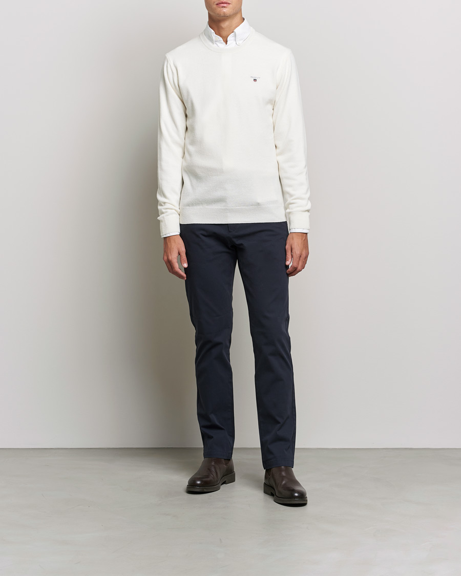 Mies | Puserot | GANT | Lambswool Crew Neck Pullover Cream