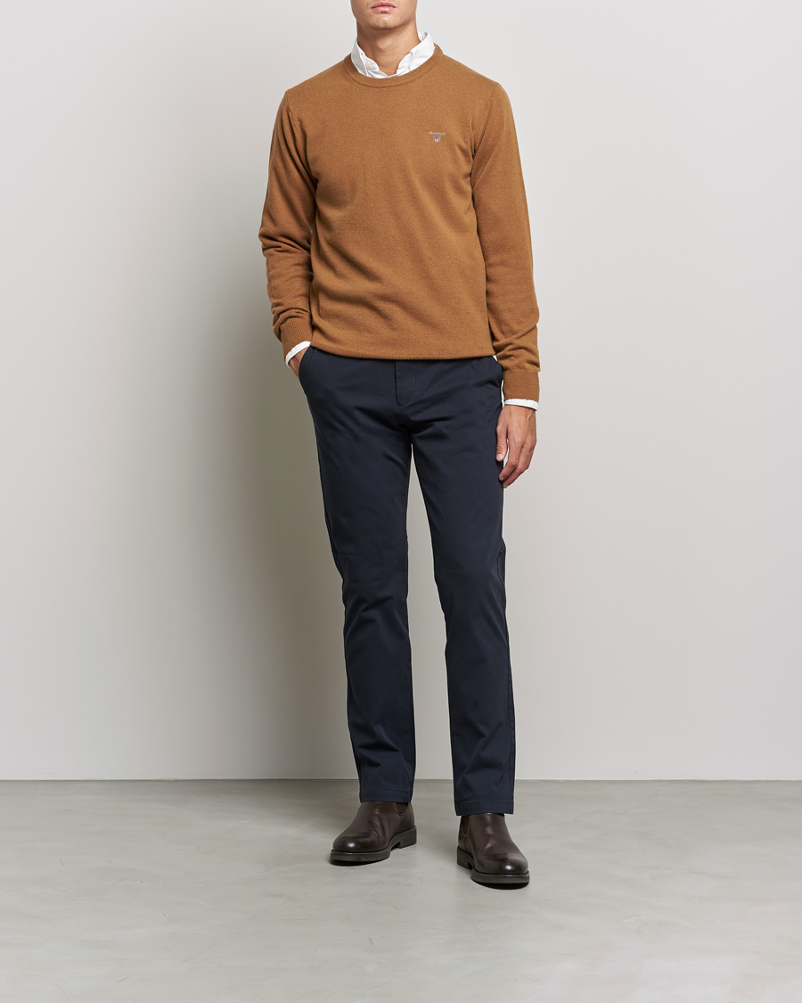 Mies | Puserot | GANT | Lambswool Crew Neck Pullover Warm Earth