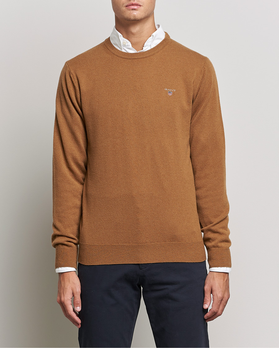 Mies | Preppy Authentic | GANT | Lambswool Crew Neck Pullover Warm Earth