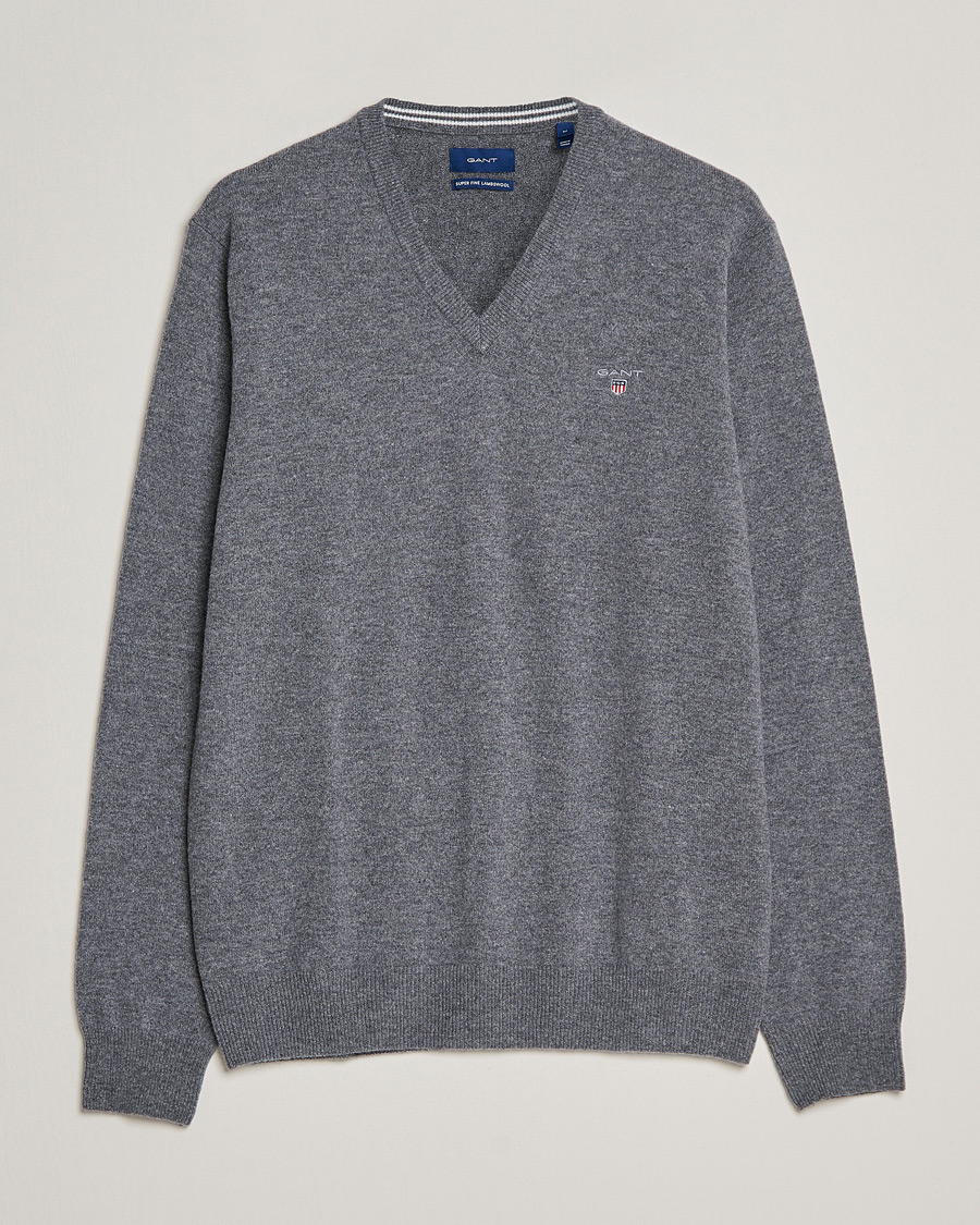Mies | Puserot | GANT | Lambswool V-Neck Pullover Dark Grey Melange