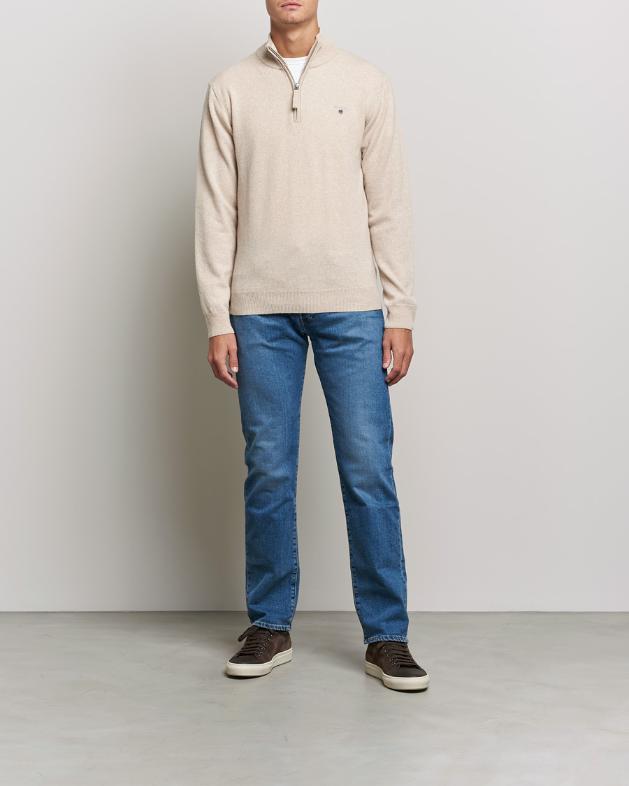 Mies | Puserot | GANT | Lambswool Half Zip Dark Sand Melange