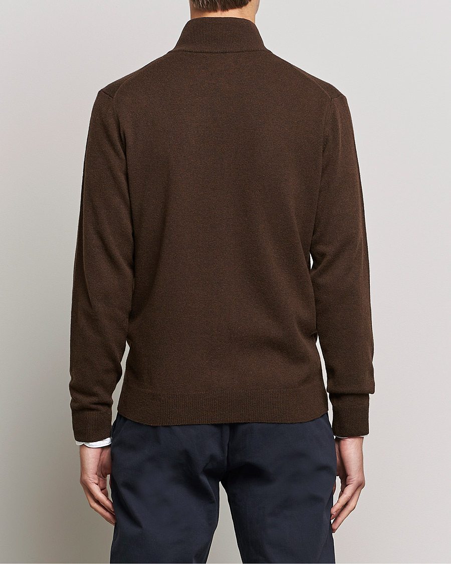 Mies | Puserot | GANT | Lambswool Full Zip Dark Brown Melange