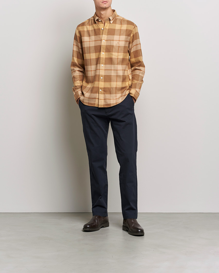 Mies | Flanellipaidat | GANT | Regular Fit Flannel Block Checked Shirt Roasted Walnut