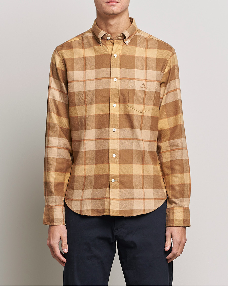 Mies | Flanellipaidat | GANT | Regular Fit Flannel Block Checked Shirt Roasted Walnut