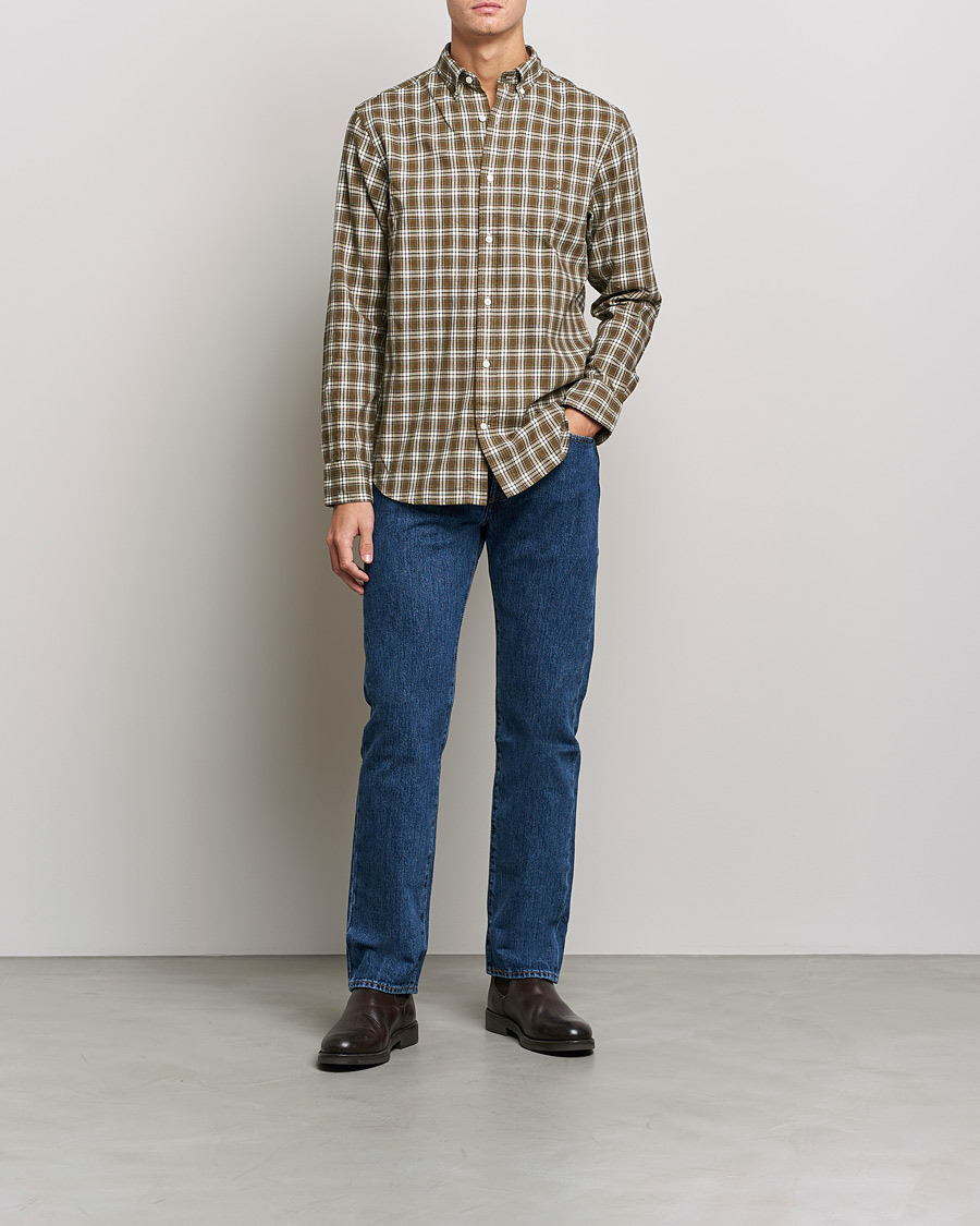 Mies | Flanellipaidat | GANT | Regular Fit Flannel Checked Shirt Army Green