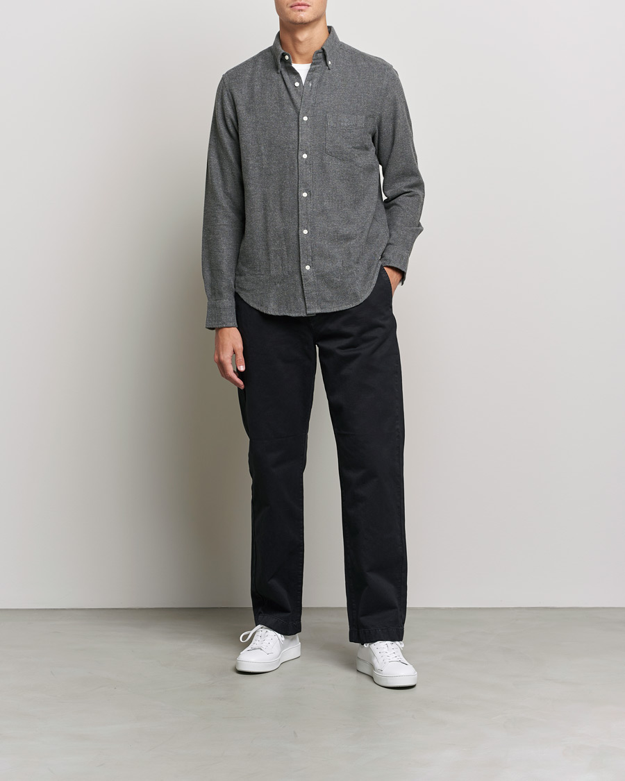 Mies | Flanellipaidat | GANT | Regular Fit Flannel Herringbone Shirt Charcoal Melange