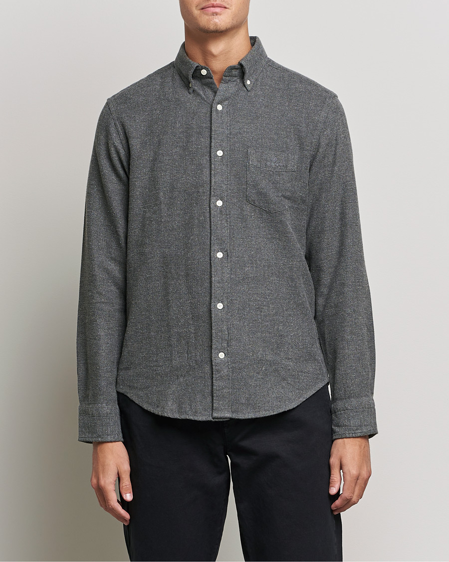 Mies | Kauluspaidat | GANT | Regular Fit Flannel Herringbone Shirt Charcoal Melange