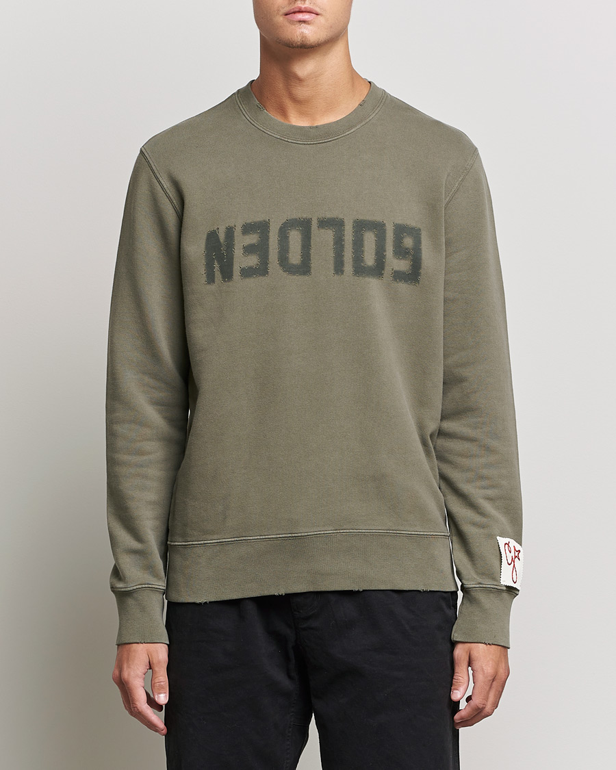 Mies | Puserot | Golden Goose | Deluxe Brand Distressed Cotton Sweatshirt Dusty Olive