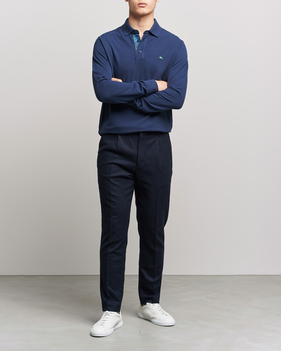 Mies | Puserot | Etro | Long Sleeve Contrast Paisley Polo Navy