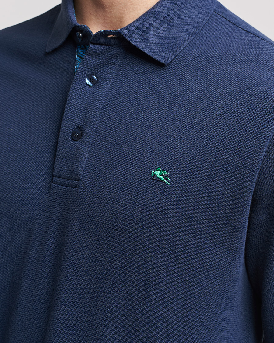 Mies | Puserot | Etro | Long Sleeve Contrast Paisley Polo Navy