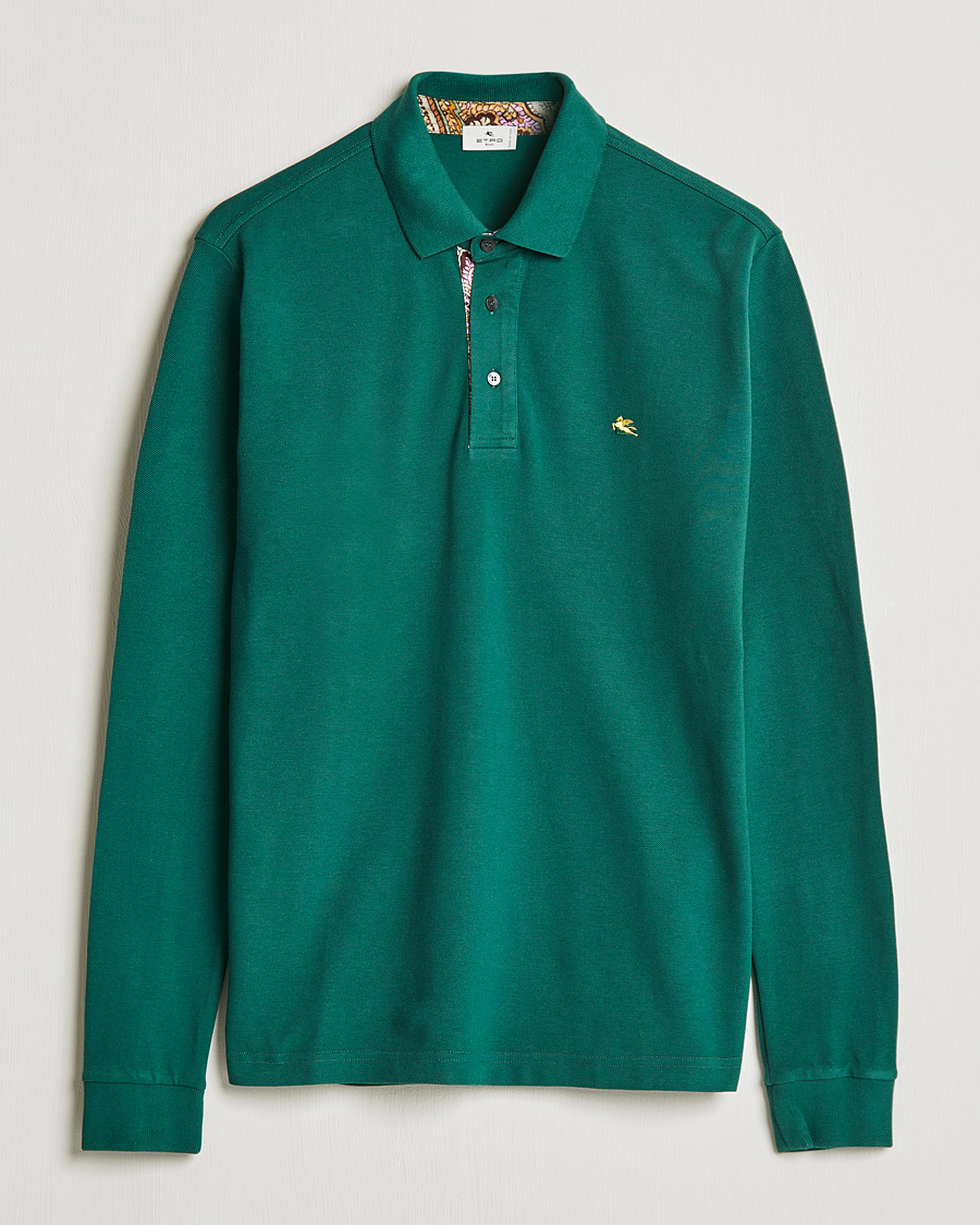 Miehet |  | Etro | Long Sleeve Contrast Paisley Polo Emerald