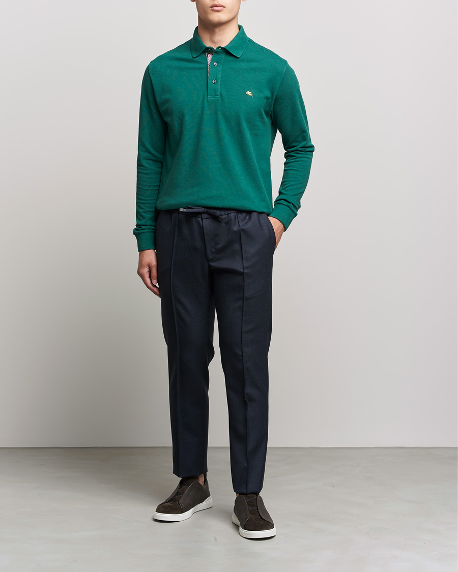 Mies | Pikeet | Etro | Long Sleeve Contrast Paisley Polo Emerald