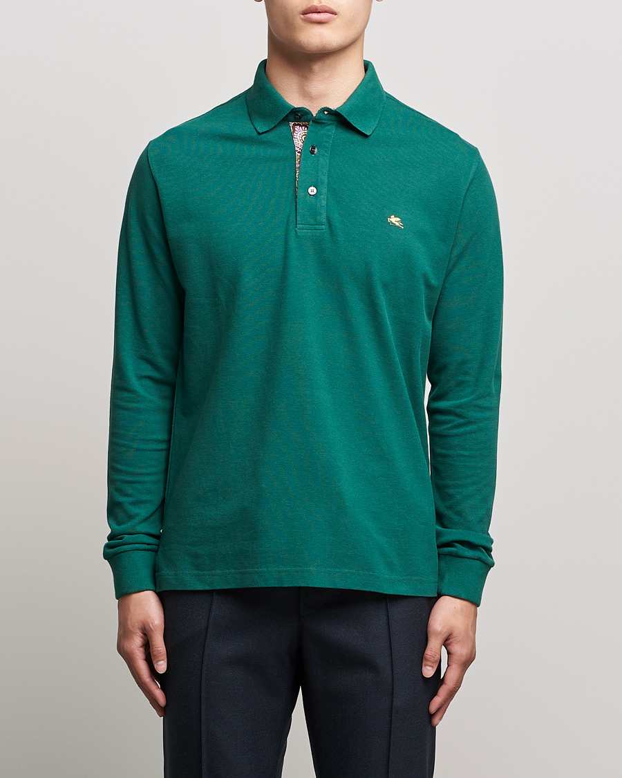 Mies | Puserot | Etro | Long Sleeve Contrast Paisley Polo Emerald
