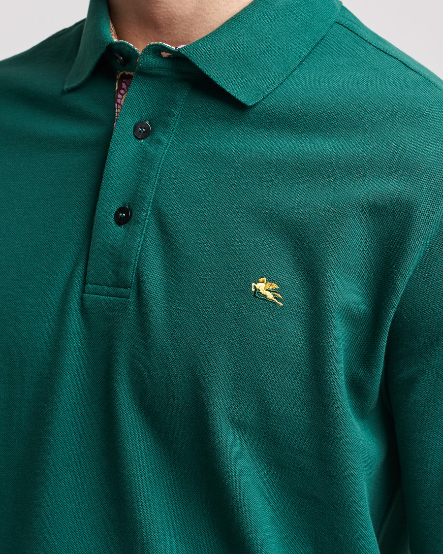 Mies | Puserot | Etro | Long Sleeve Contrast Paisley Polo Emerald