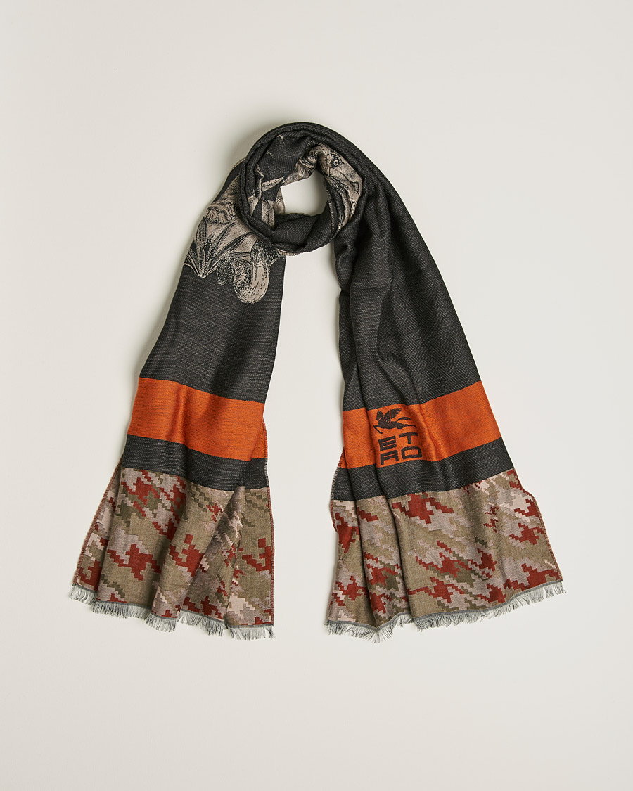 Mies | Etro Houndstooth Jacquard Scarf Black/Orange | Etro | Houndstooth Jacquard Scarf Black/Orange